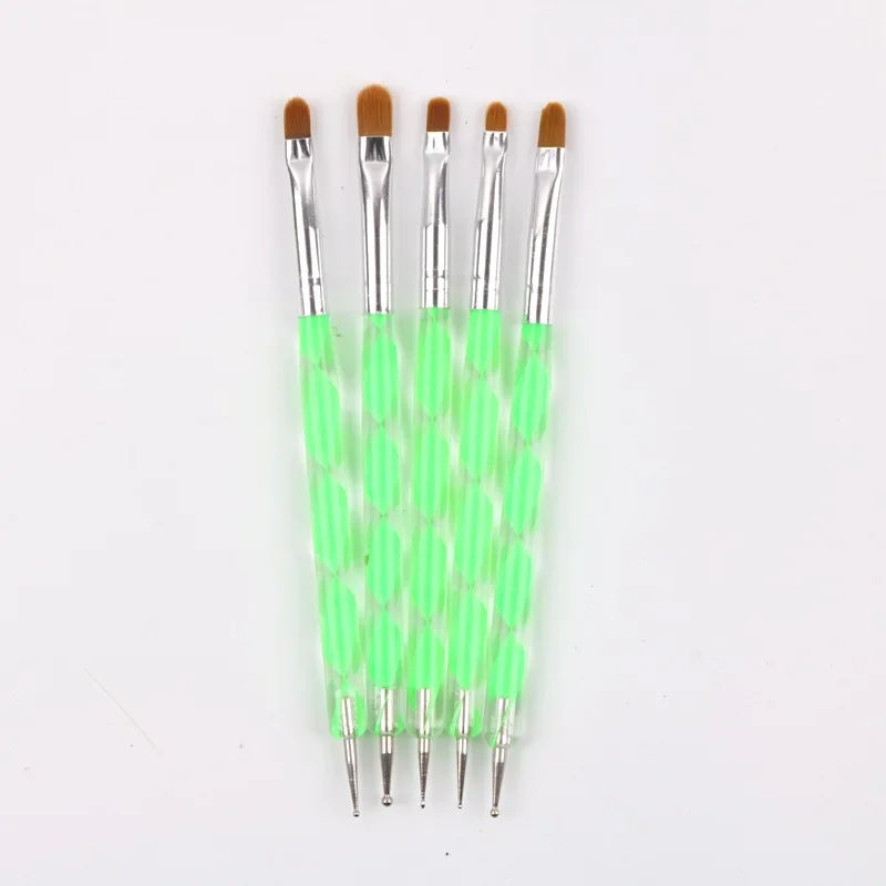 5Pcs/Set Dual End Nail Art Dotting Pen Acrylic Drawing Liner Flower Brush Rhinestone Crystal UV Gel Painting Manicure Tools Quake 05