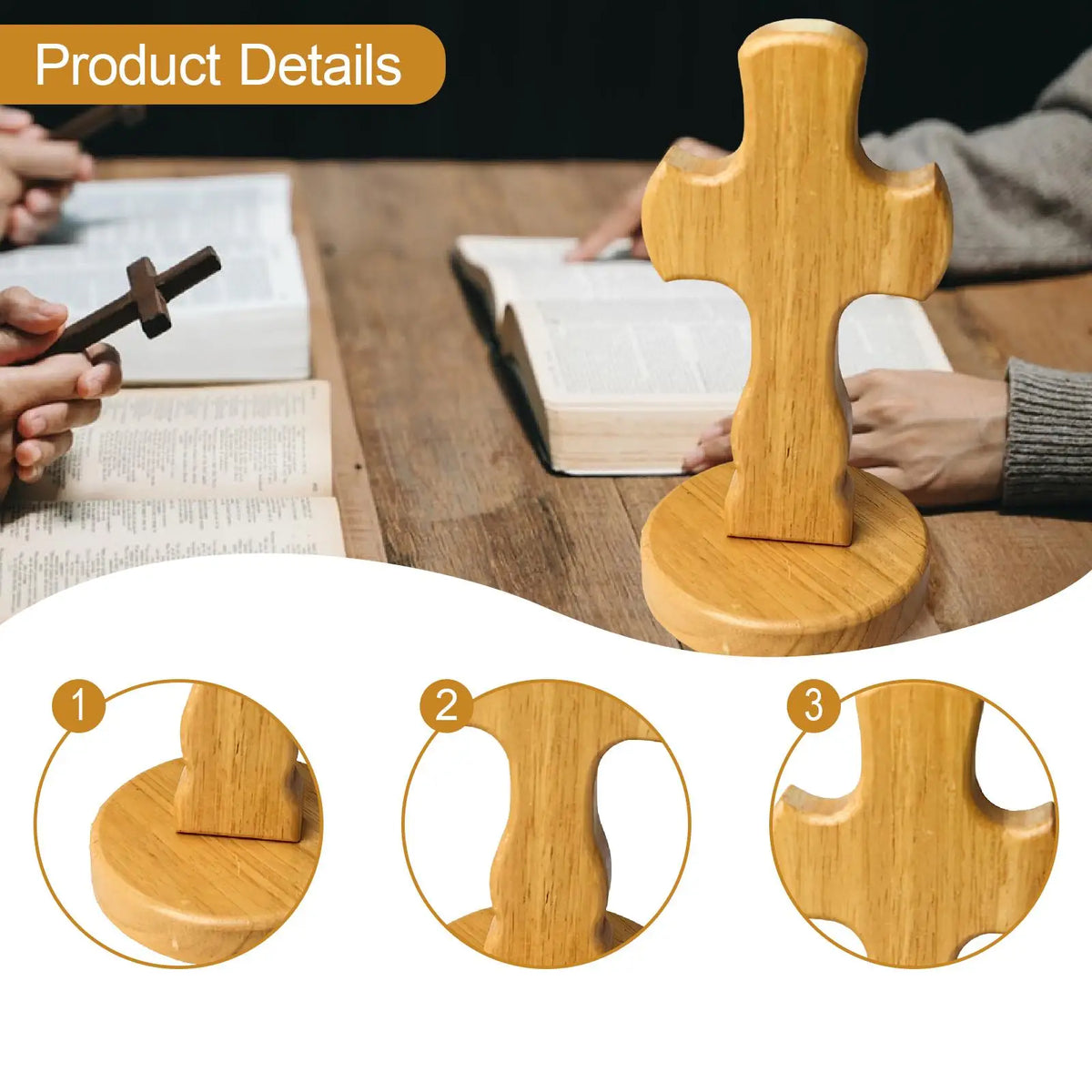 Wooden Standing Cross Centerpiece Rustic Art Ornament for Desk and Table in Modern Home Decoration Quake
