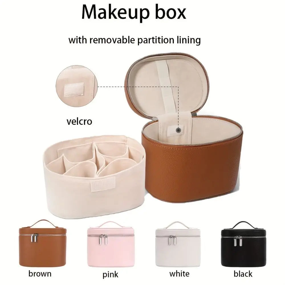 Large Capacity Cosmetic Box PU Leather Waterproof Makeup Bag Zipper Closure Internal Storage Box Toiletry Pouch Gift Idea Quake