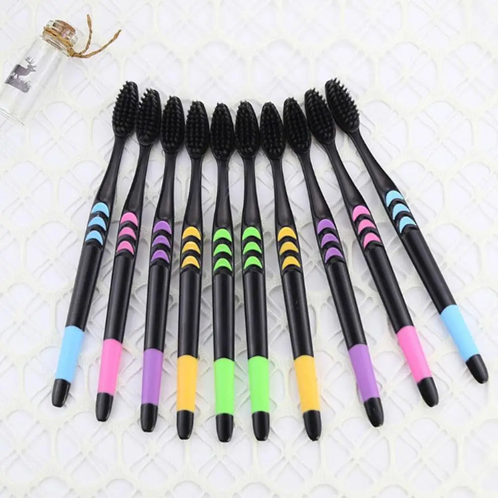 10 Pieces Packed Soft Bristle Bamboo Charcoal Black Hair Ultra-Fine Beauty Toothbrush Couple Suit Oral Cleaning Tools Quake