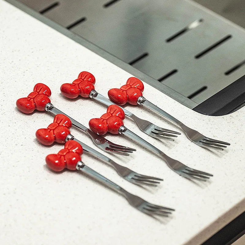 Fruit Fork Household Stainless Steel Dessert Small Fork Dining Table Desktop Storage Set Quake