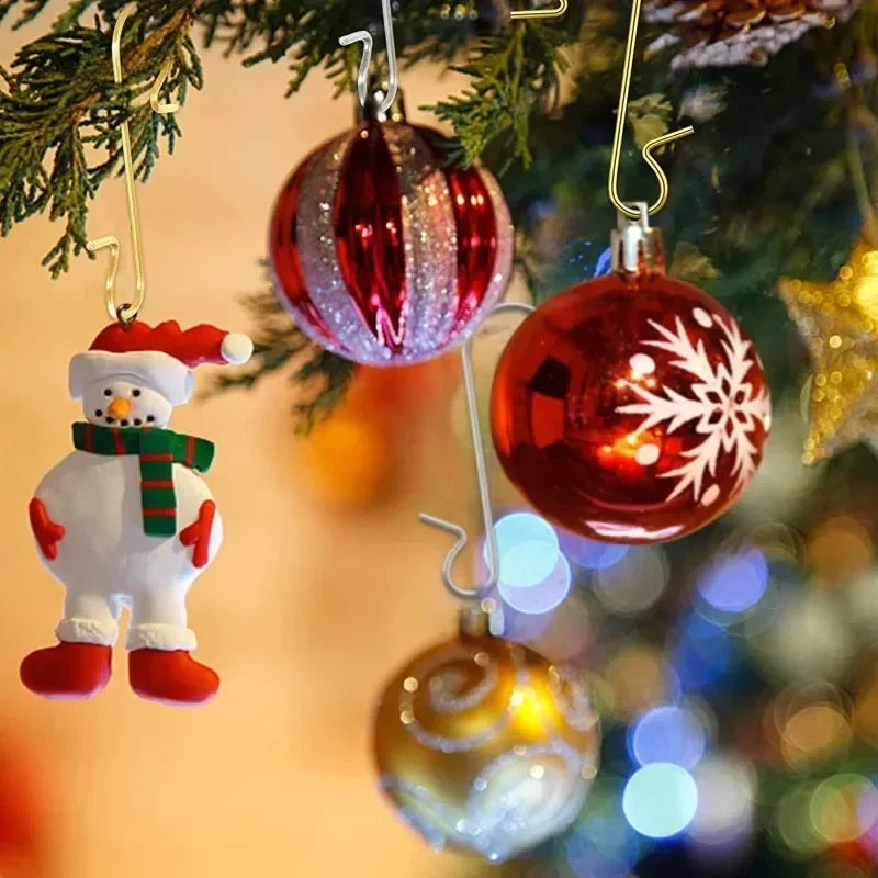 200/50PCS Christmas Ornament Metal Hook Xmas Tree Balls Pendant Hanging S-Shaped Hooks Xmas New Year Party Home Decor Supplies Quake