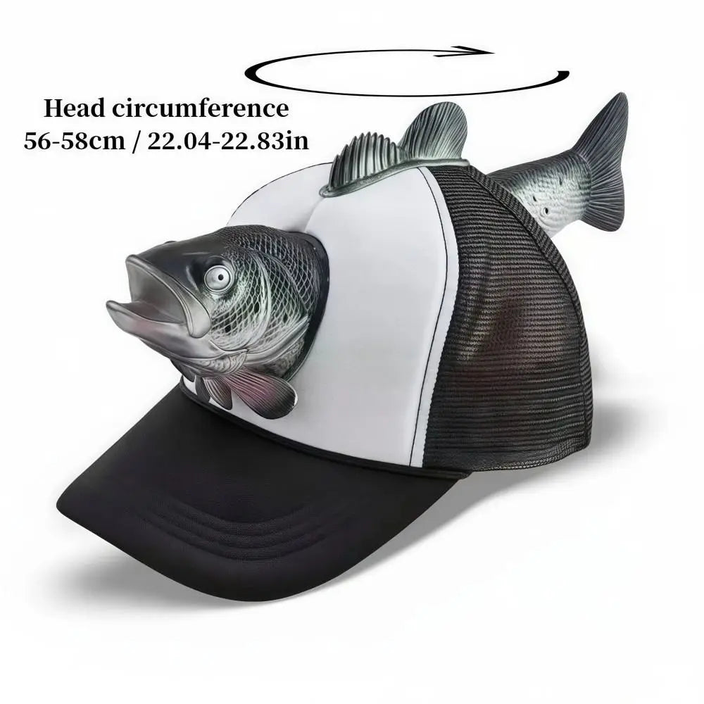 Funny 3D Fish Animal Trucker Hat Mesh One Size Novelty Fishing Hat Breathable Adjustable Fit Baseball Cap For Men Women Quake