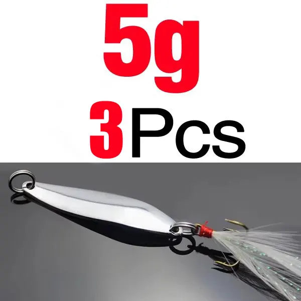 Topranc 5g 7g 10g 13g 18g 21g Metal Spinner Spoon Fishing Lure Hard Baits Sequins Noise Paillette with Feather Treble Hook Quake 5g