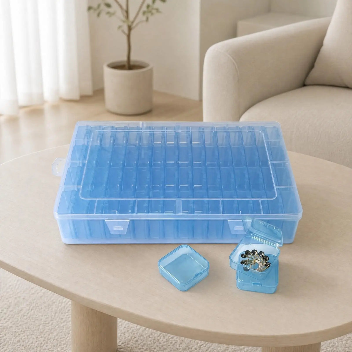 Plastic Desktop Storage Organizer Box with 64 Compartments Hinged Lid for Jewelry Craft Supplies Quake