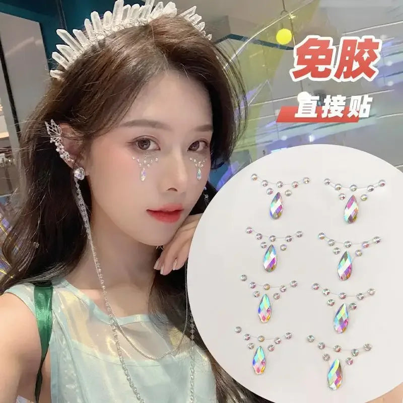 Eye Tear Makeup Teardrop Diamonds Rhinestone Stickers Self Adhesive Face Decoration for Women DIY Party Temporary Tattoo Sticker Quake NO.2