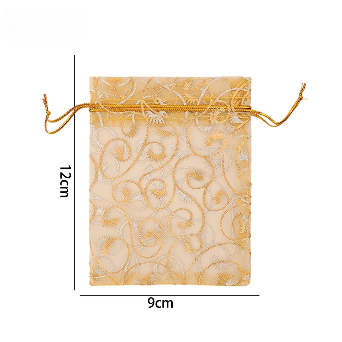 Golden Mesh Drawstring Bag Organza Gift Candy Bags Rattan Printed Jewelry Storage Bag Christmas Wedding Party Favors Pouches Quake 9x12cm 10PCS