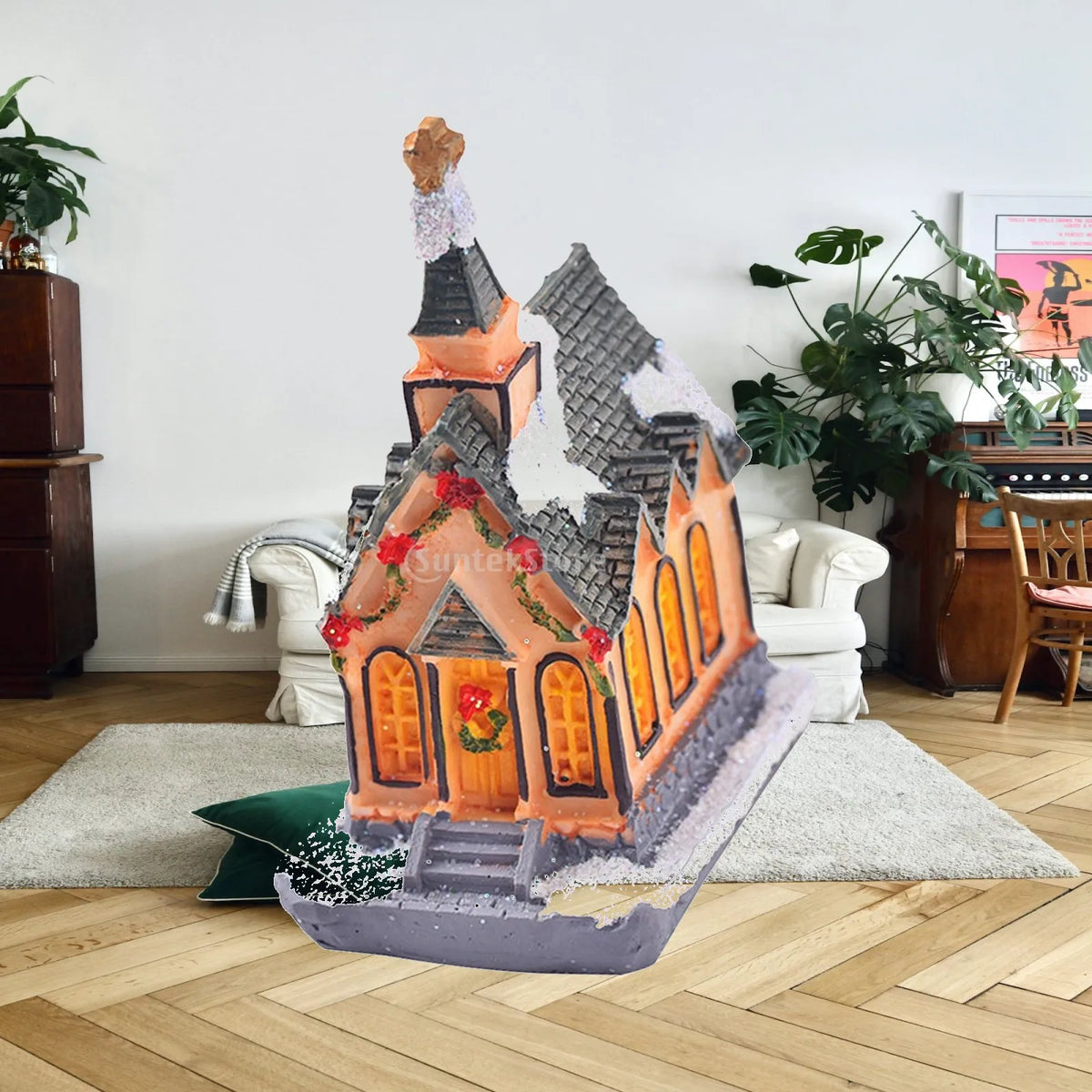 Light up Christmas Village House Decoration Miniature Landscape Desktop Ornament Quake