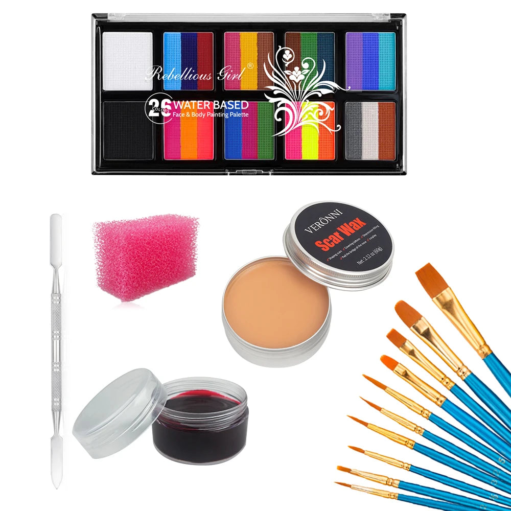 26 Color Body Face Painting Kit with Brush UV Fluorescent Face Makeup Palette,Halloween Carnival Artist Cosplay Art Party Makeup Quake 6 pcs 03