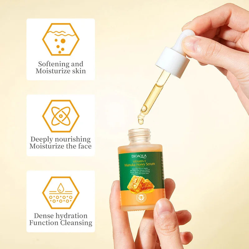 BIOAOUA Vitamin E Manuka Honey Moisturizing Essence Liquid Anti-wrinkle Firming Whiten Brightening Skin Facial Serum Skin Care Quake