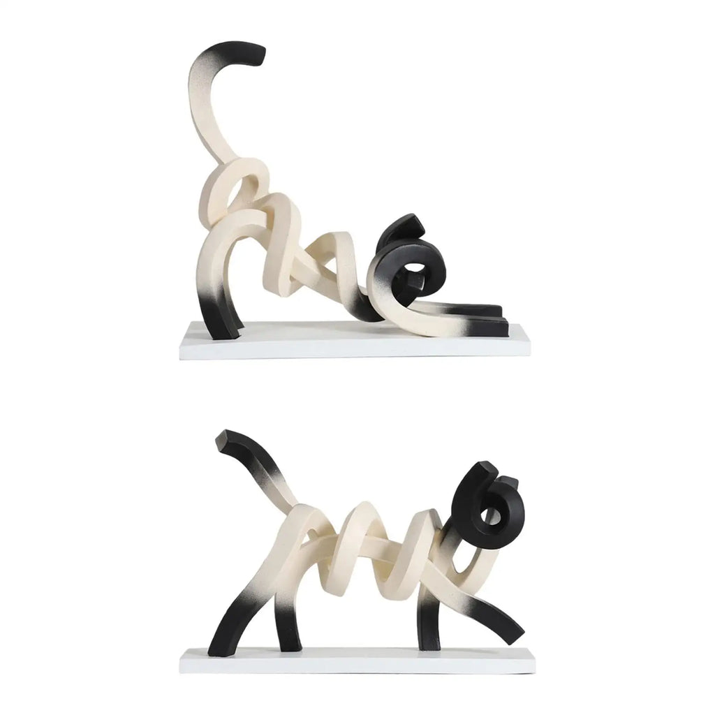 Abstract Cat Figurine,Resin Figure Dorm Line Crafts Statue Minimalist Art Quake 30x10x29cm