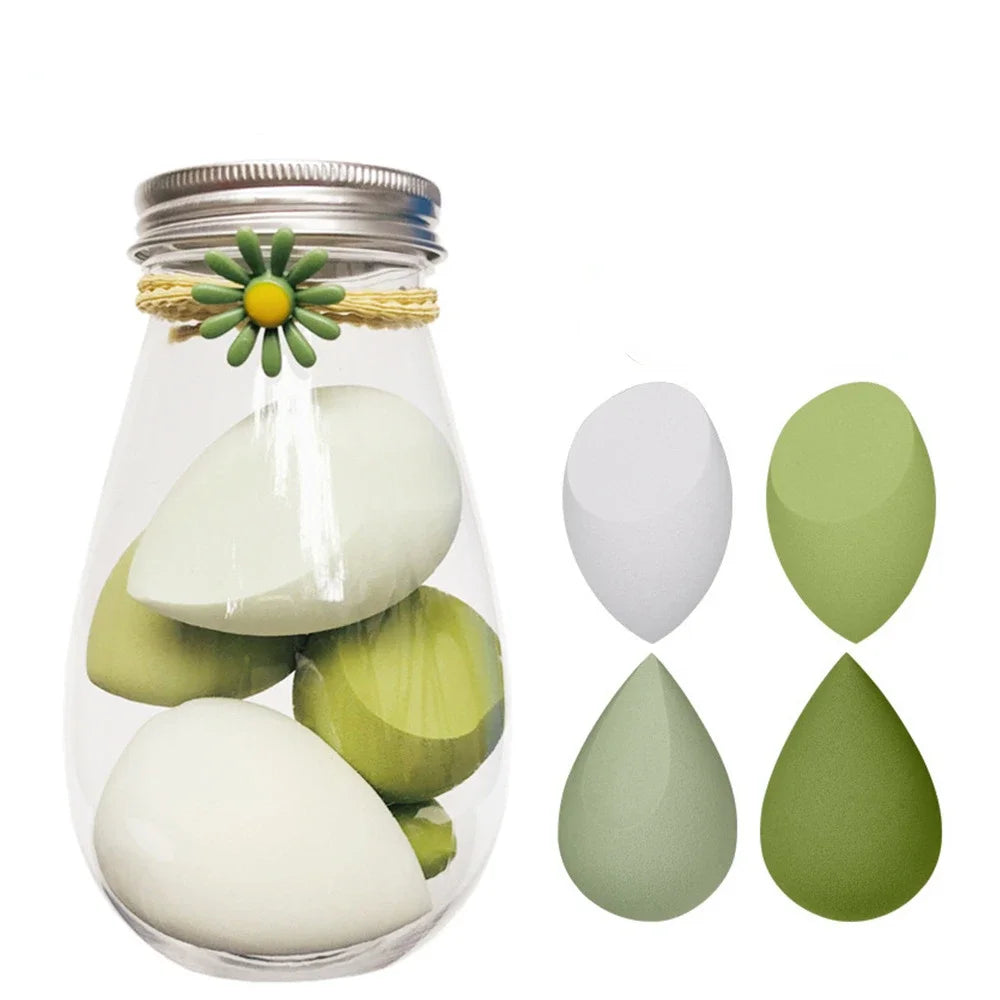 Fruit Shaped Cosmetic Puff with Storage Box for Women Face Foundation Powder Sponge Cosmetic Puff Make Up Sponge Makeup Tools Quake Green with bottle