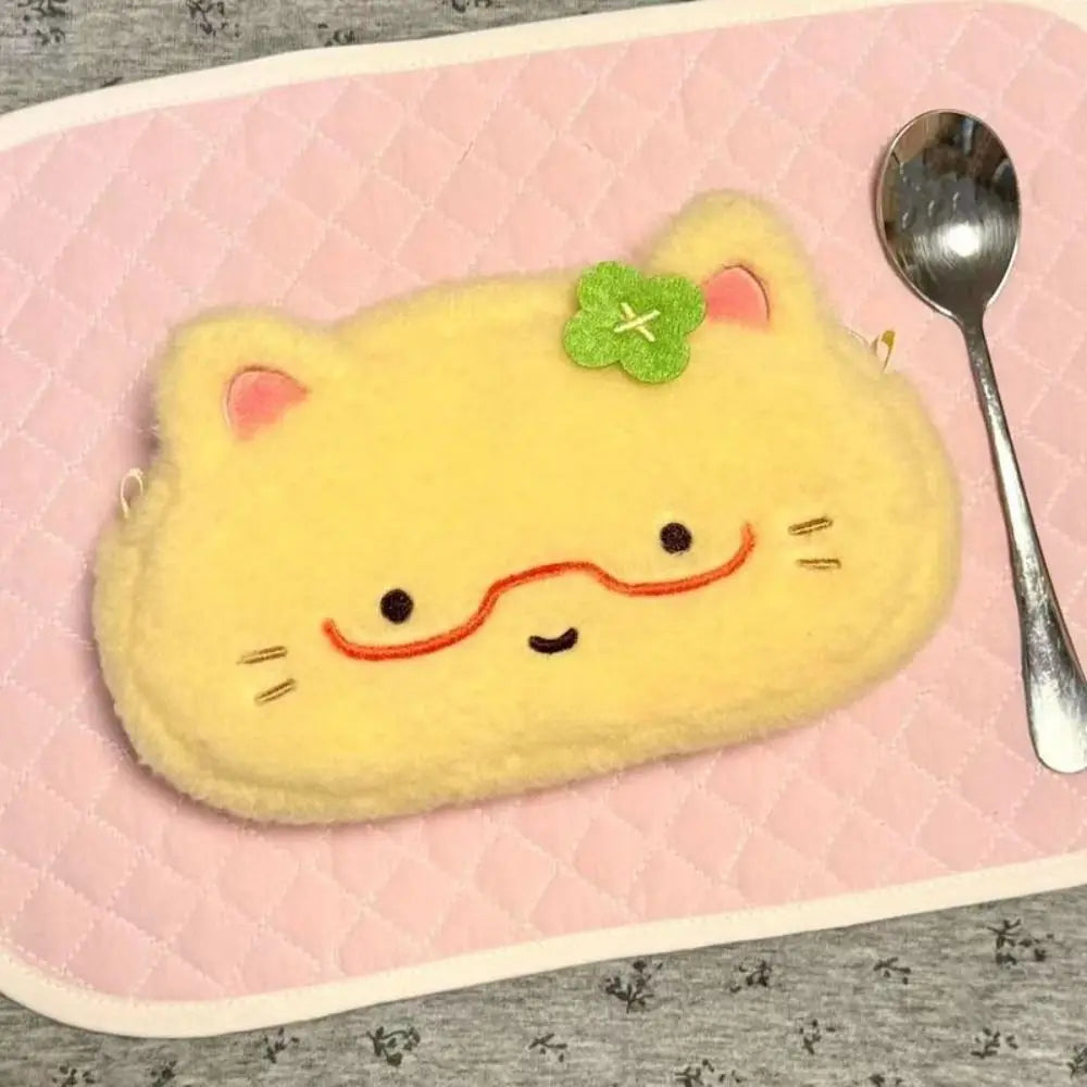 Creative Omelette Kitten Pen Bag Large Capacity Pencil Case Cartoon Multifunctional Stationery Bag School Quake