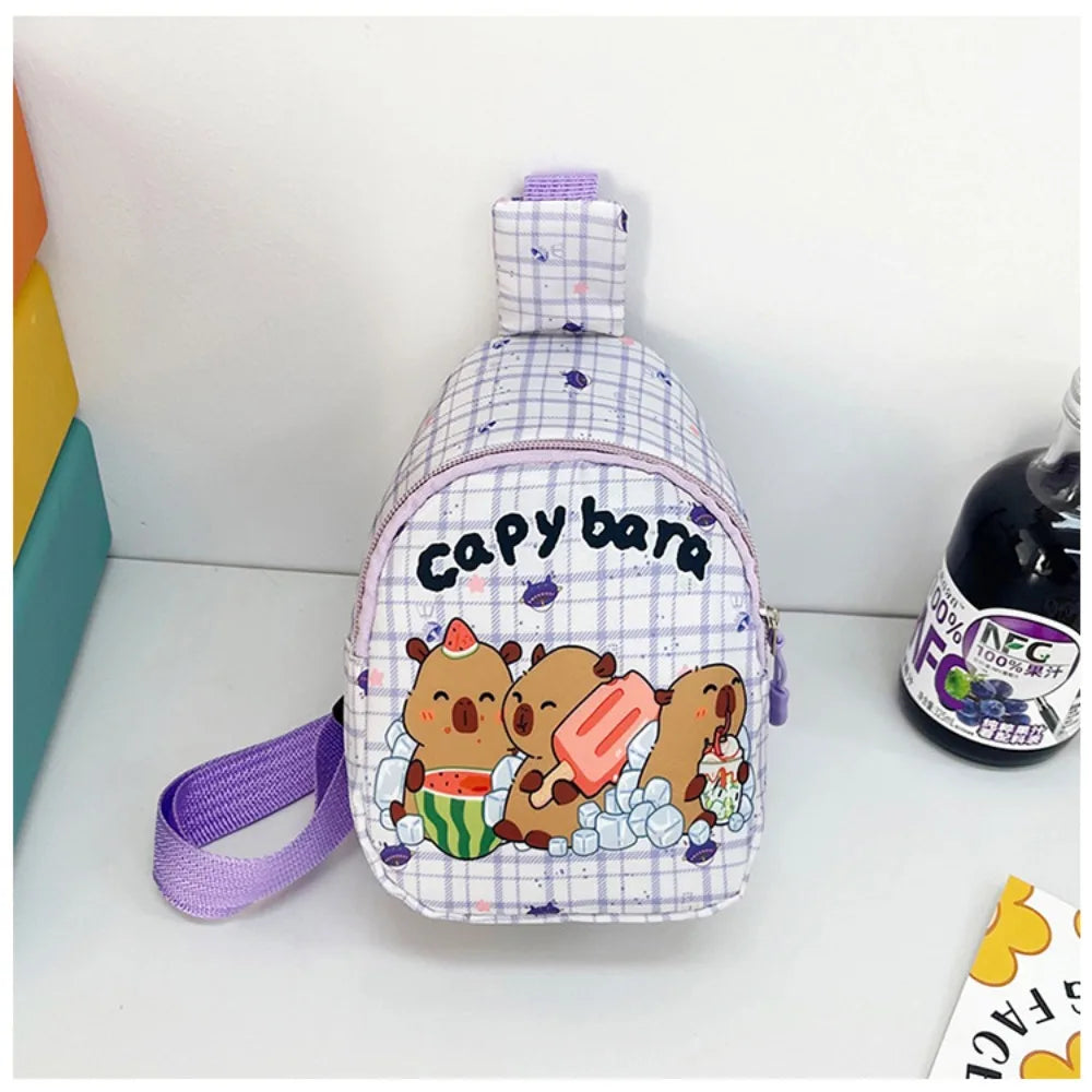 High Quality Capybara Shoulder Bag Cartoon Animal Nylon Crossbody Bag Lightweight Coin Purse For Kids Quake Purple