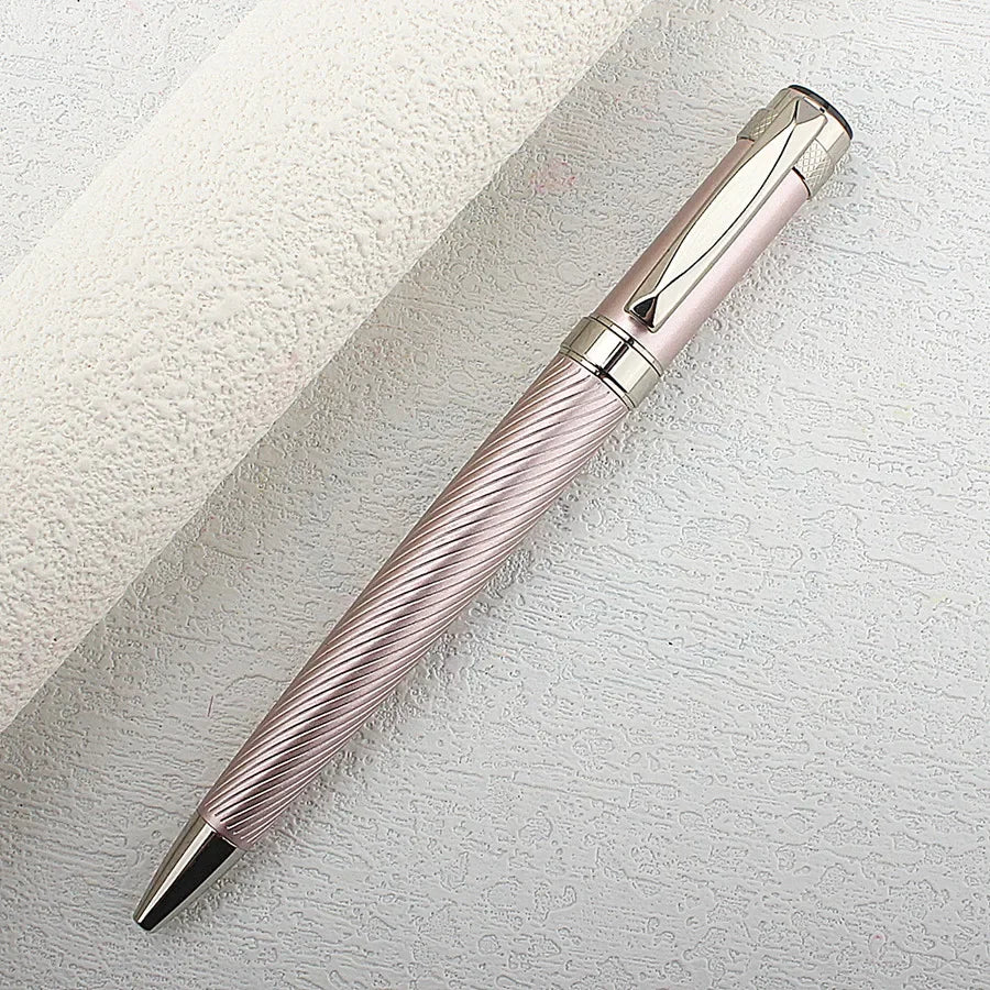 Luxury Rollerball Pens, Stainless Rose Pink Curved Lines Roller Ball Pen for Men Women, School, Office, Executive, Business Quake 2003-1