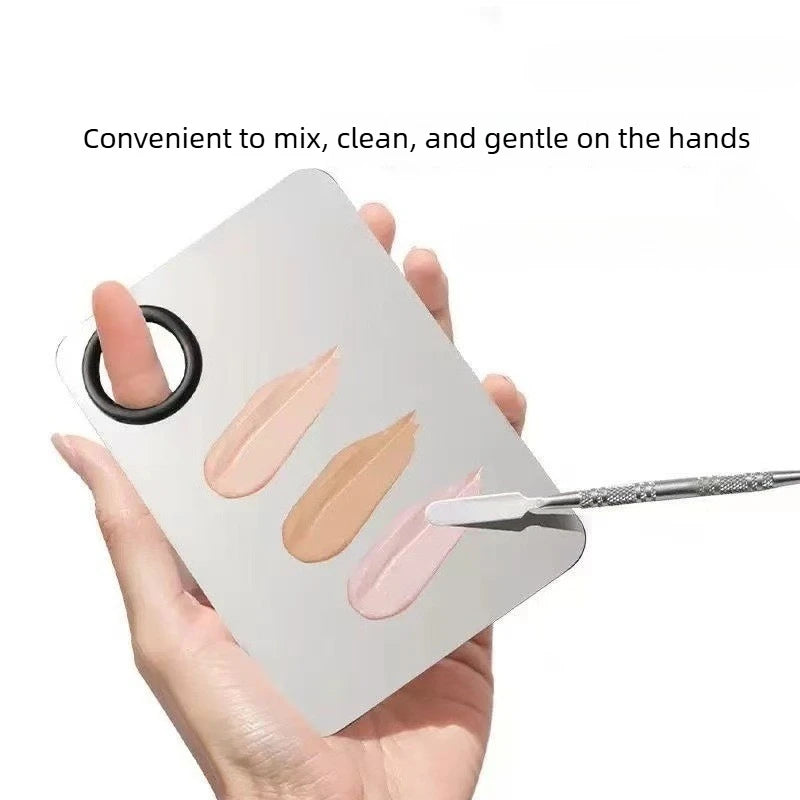 Stainless Steel Foundation Mixing Palette Makeup Blending Tray with Spatula Portable Durable Cosmetic Color Mixing Beauty Tool Quake