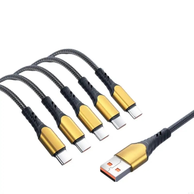 5-Output USB Type C Charging Cable for Simultaneous Device Charging with Interlaced Outer Cover and Reinforced Ends K1KF Quake USB CN