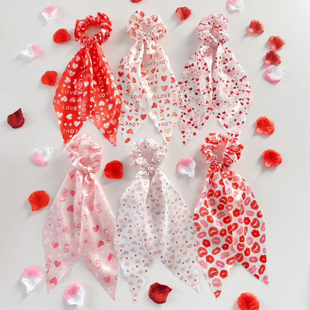Chiffon Silk Floral Bow Hair Scrunchies Valentine's Day Women Hair Ropes Ties Elastic Rubber Bands Ponytail Holder Accessories Quake