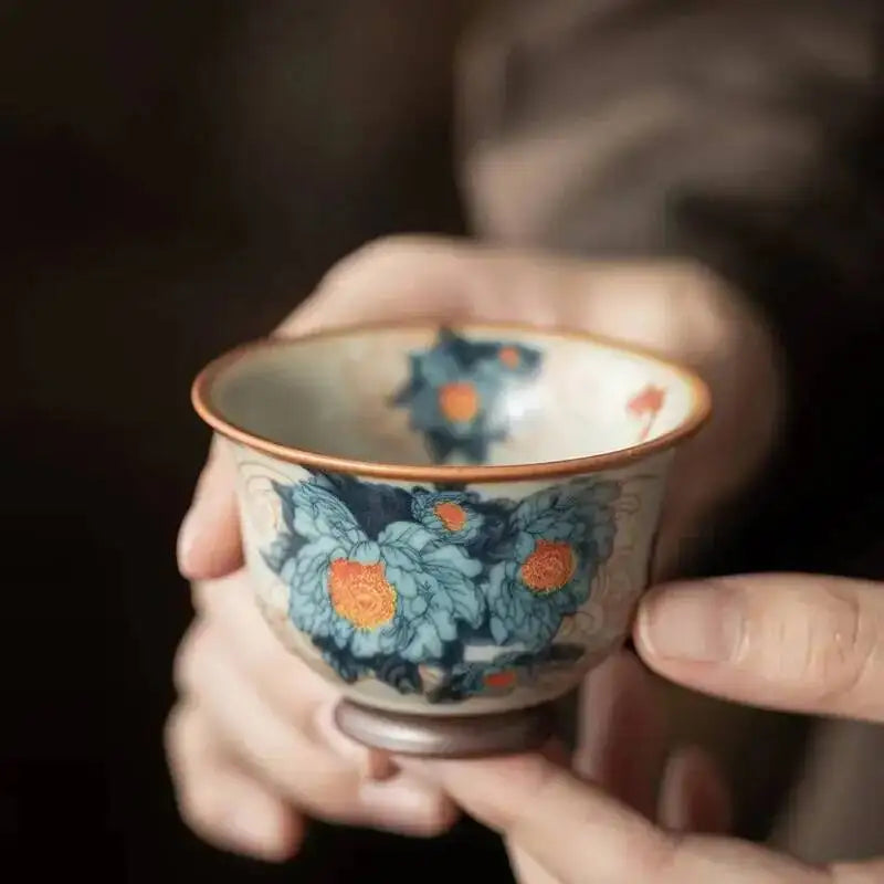 Antique Ru Kiln Teacup Ceramic Reverse Mouth Cup Household Tea Cup Master Cup Quake
