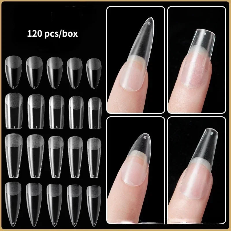 120Pcs/Box Clear Seamless Fake Nails Full Coverage False Nails Tips Short T-shaped Water Drop Full Sticker for Nail DIY Art Quake