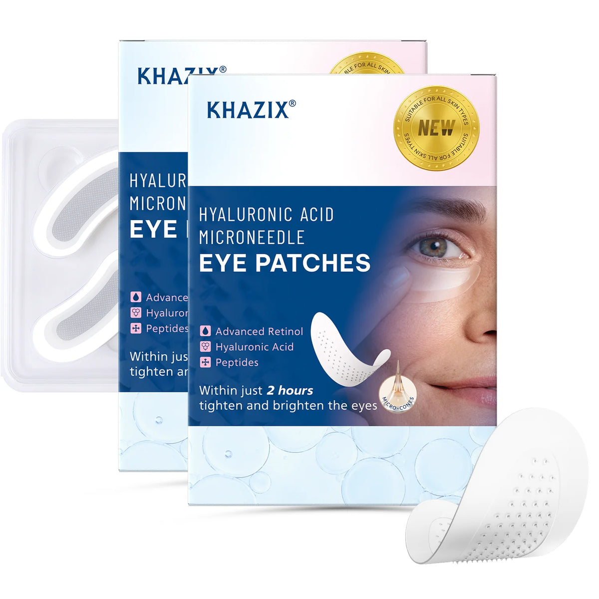 Retinol Microneedle Eye Patches with Hyaluronic Acid & Firming Peptides,for Forehead, Eye Area, Crow's Feet & Smile Lines,1Pair. Quake Clear