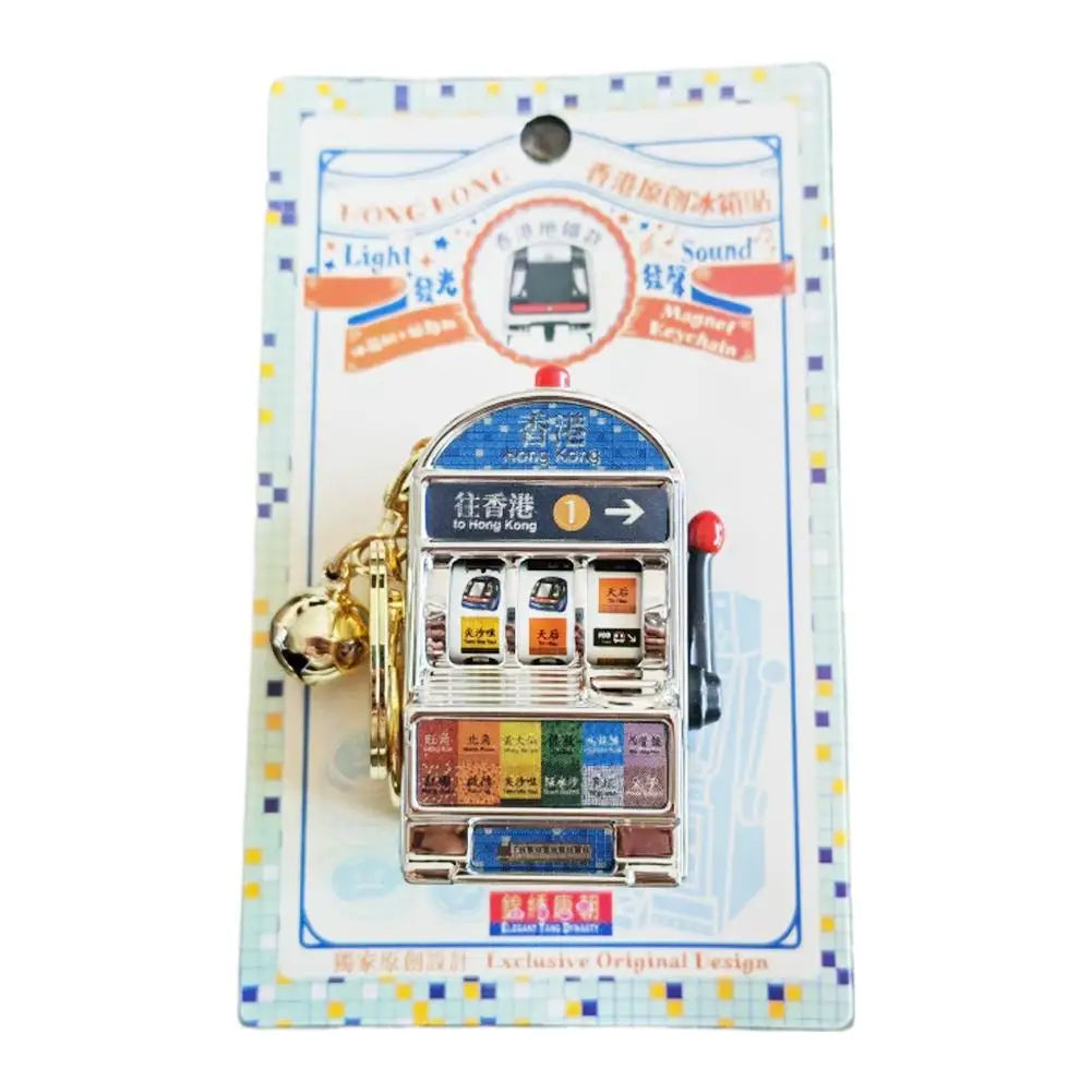 Creative HK Tiger Fridge Magnet Keychain Slot Machine Style Souvenir Key Ring Interactive Pull Lever Spin Light Sound Gift Quake B