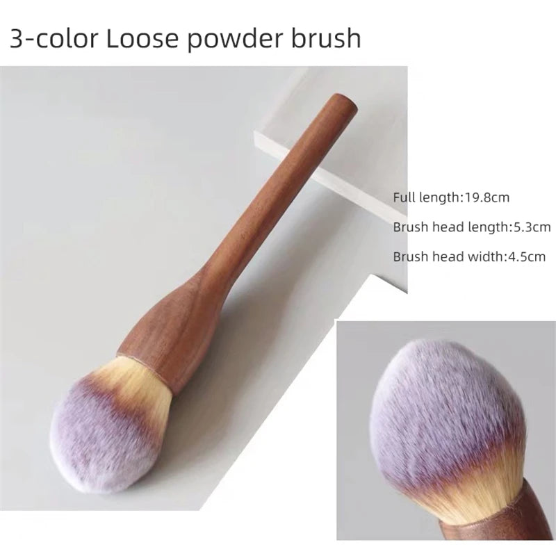 1Pcs European Vintage Wood Handle Makeup Brush High Quality Walnut Loose Powder Blush Foundation Contour Brush Super Soft Quake Dispersion paint 2