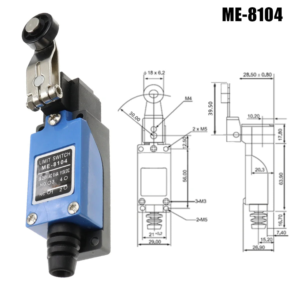 ME-8104 ME-8107 ME-8108 ME-8111 ME-8112 ME-8166 -8169 Limit Switch Rotary Adjustable Roller Lever Arm Travel Switch AC250V NO NC Quake ME-8104