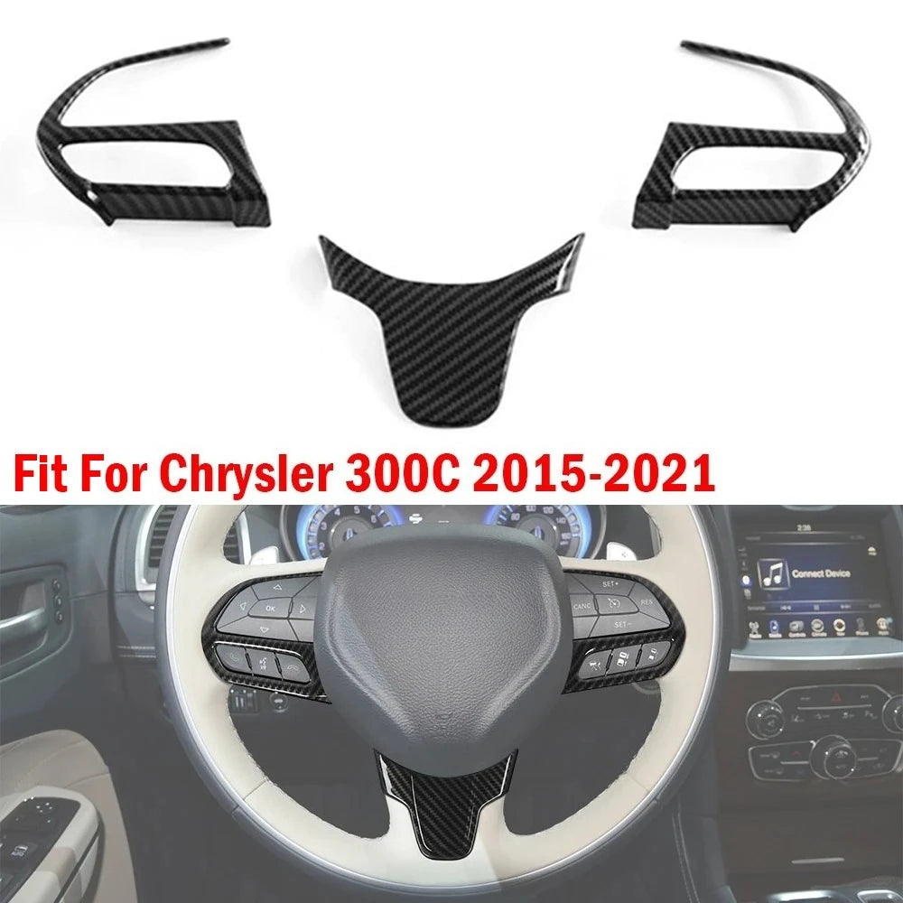 For Chrysler 300C 2015-2021 ABS Car Interior Steering Wheel Button Control Decoration Cover Frame Trim Carbon Look Decoration Quake Default Title