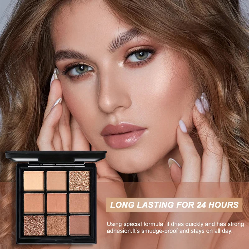 9 Color Chocolate Eyeshadow Palette Natural Nude Matte Glitter Finish Eyeshadow Palette Waterproof Smokey Eye Makeup Cosmetic Quake