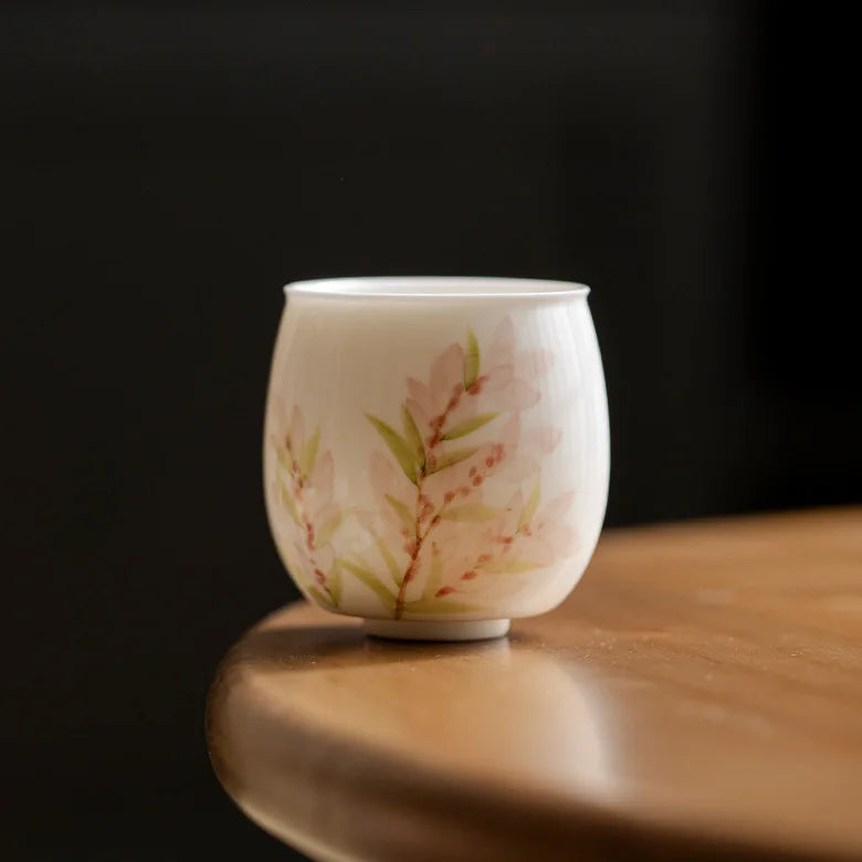 White Porcelain Hand-painted Wisteria Flower Tea Cup Ceramic Tea Cup, Thin-walled Kung Fu TeacupЧайная чашка Quake