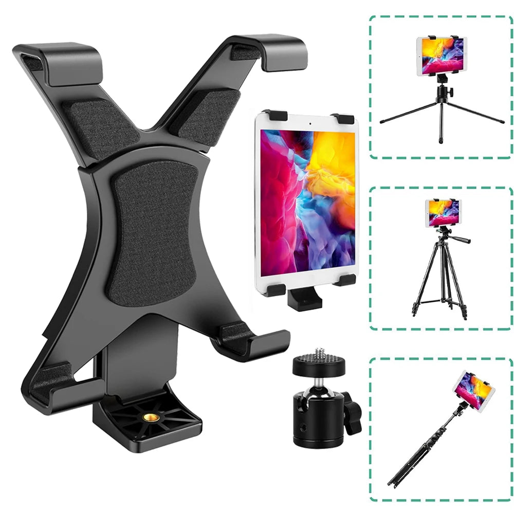 Universal Tablet Stand Adapter with Vientiane Gimbal for Tripod/Single Leg Stand Compatible with iPad/Air/Mini and Most Tablets Quake