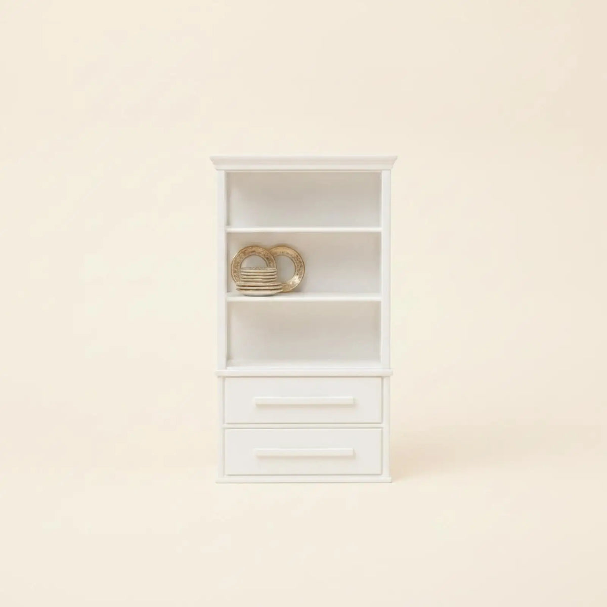 Mini Dollhouse Bookcase European Style White Cabinet with Drawers for Tiny Room Displays and Collectors Quake