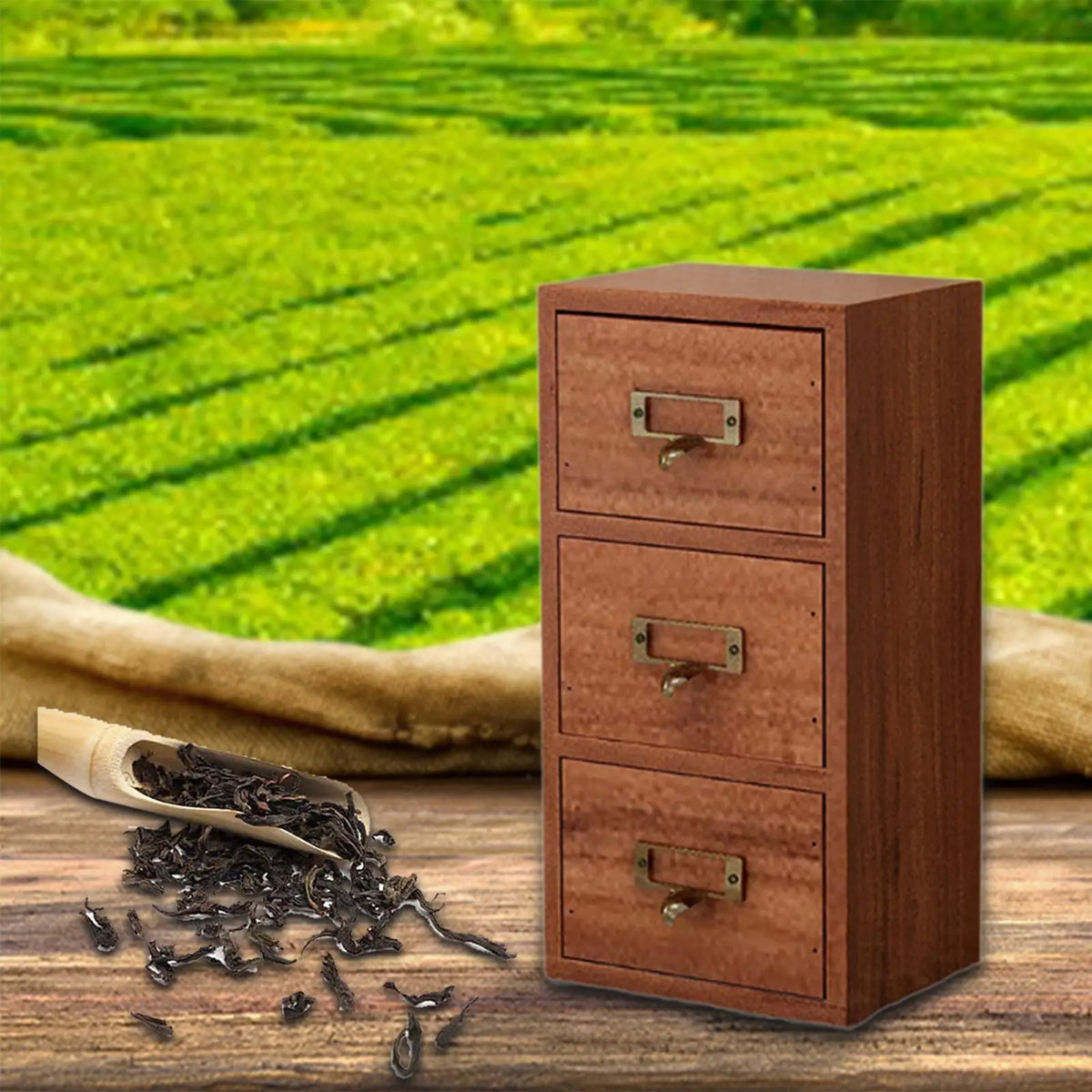 Wood Desk Organizer Desktop Jewelry Box Tabletop Cabinet Craft Tea Organizer Wooden Drawer Storage Box for Countertop Kitchen Quake