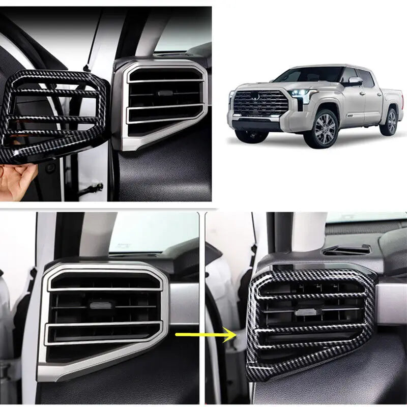 For Toyota Tundra 2022 2023 4Pcs Car Interior Front Dashboard Side Air Vent Outlet Cover Trim Sticker Carbon Fiber ABS Frame Quake