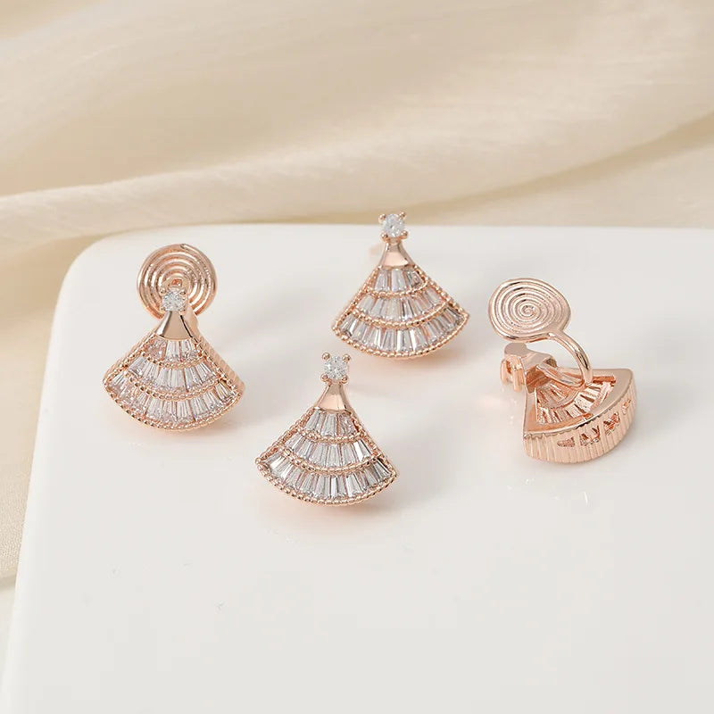 Fan Shaped Earrings Layered Skirt Shaped Rose Gold Earrings Light Luxury Earrings for Ladies Elegant Daily Earrings Quake