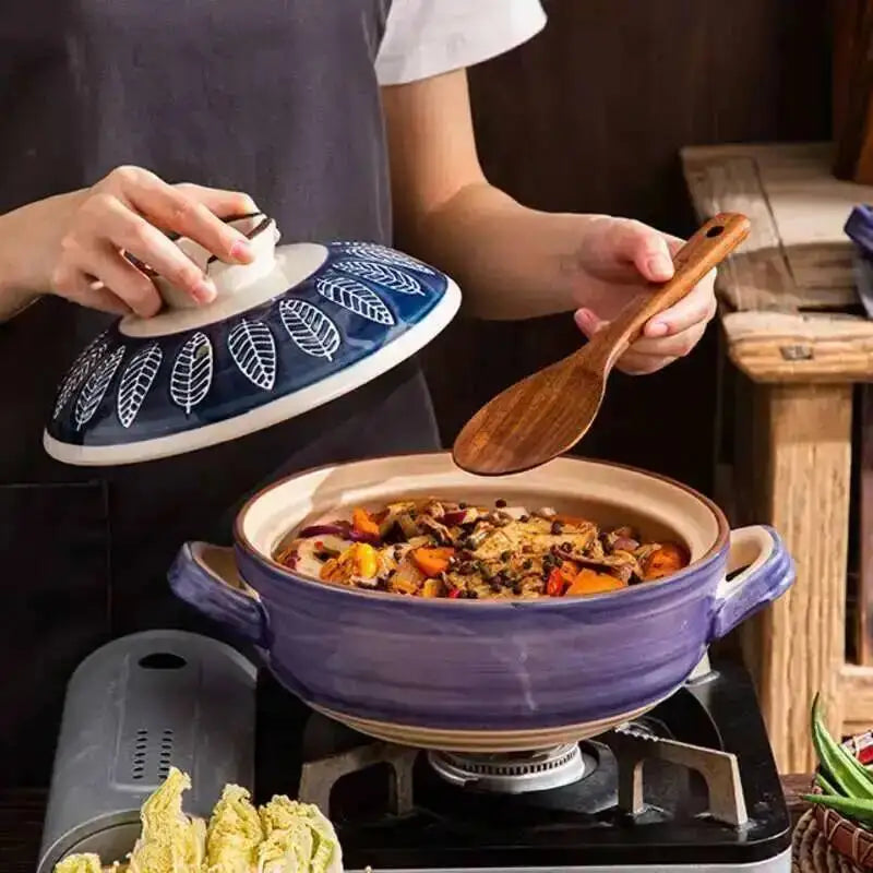 Japanese Ceramic Casserole Stew Pot Household Cooking Gas Retro Flower Pattern Soup Pots High Temperature Resistant Cooking Pot Quake