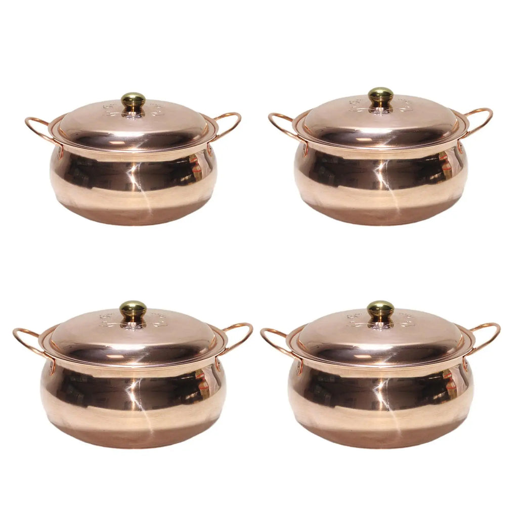 Copper Soup Pot Hot Pot Pan Saucepan Quick Heating Double Handle with Lid Copper Quake