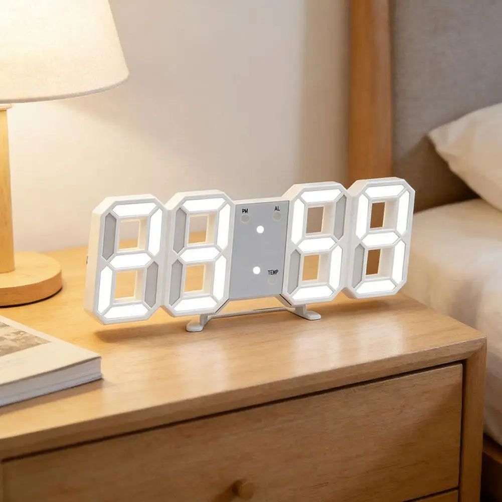 3D Digital LED Alarm Clock Wall Mounted Desktop Clock Time Date Temp Display Auto Dimming Sound Control Home Decor 3D Digital Quake