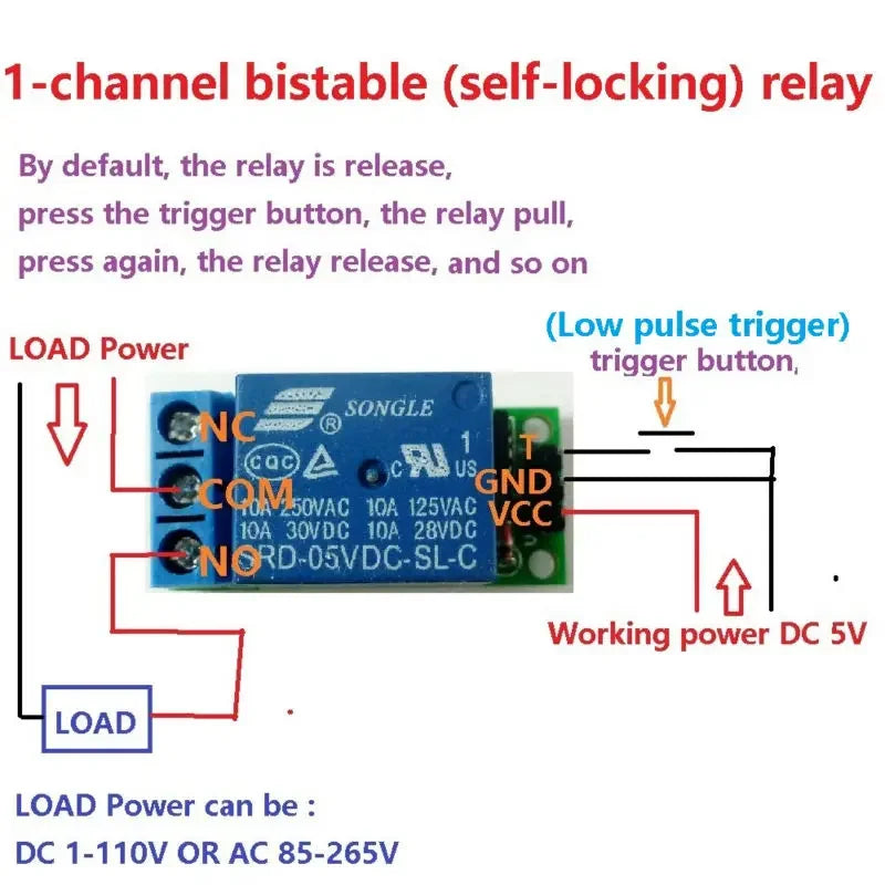 Flip-Flop Latch Relay Module Bistable Self-locking Switch Low Pulse Trigger Board for Arduino Smart Home LED Mot IO25A01 5V Quake
