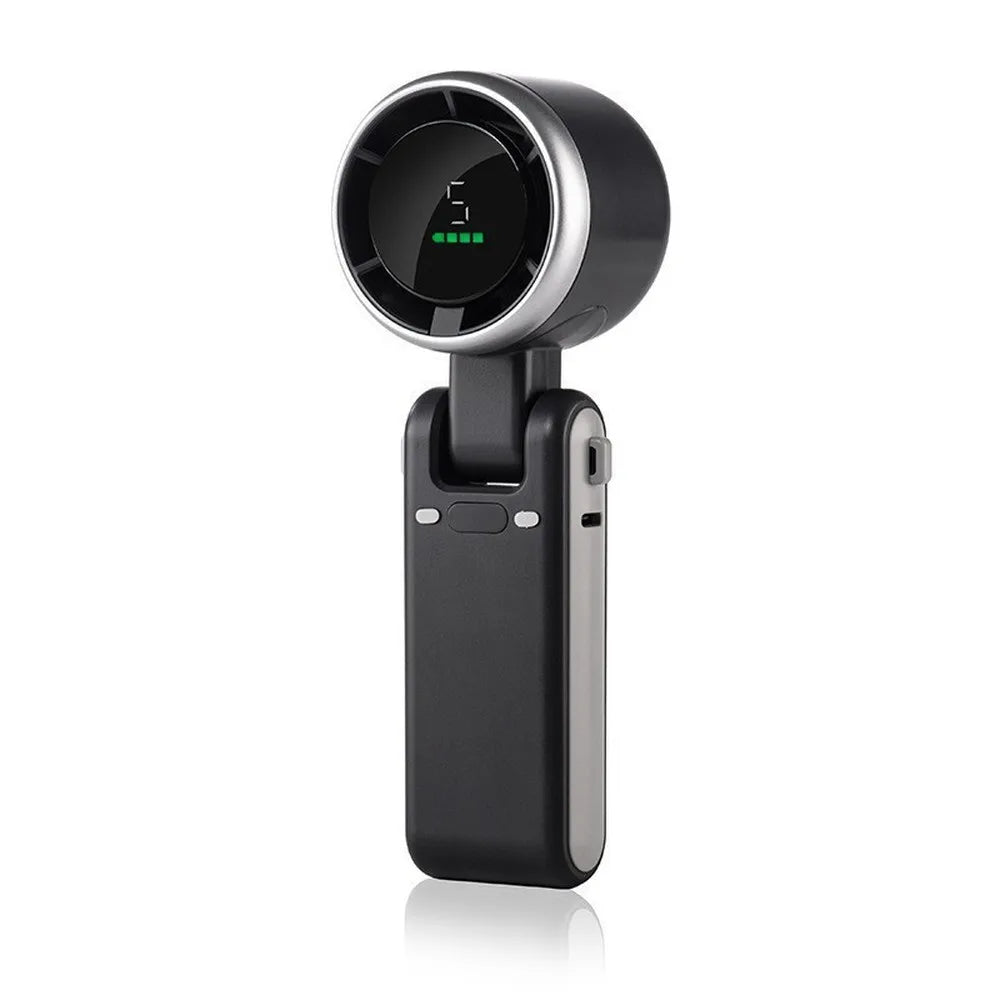 5 Speed Handheld Mini Fan Foldable Mini Fan Portable Desk Outdoor Neck Hanging USB Rechargeable Fan Phone Stand Display Screen Quake black