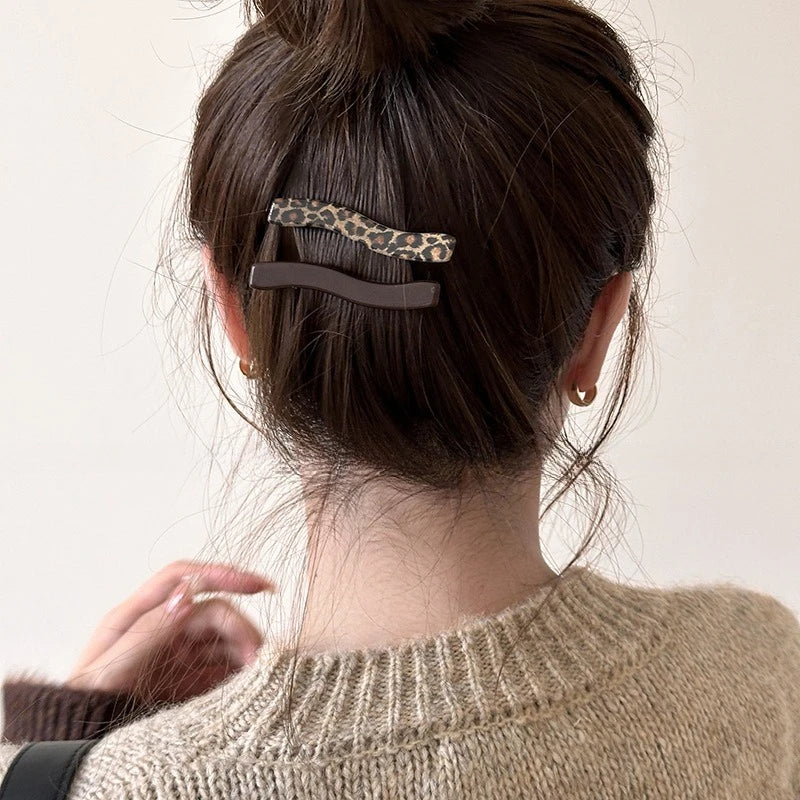 Korean Leopard Print Coffee Color Hair Clips Retro Texture Bangs Hairpins Sweet Spicy Girls Duckbill Clip Bangs Clips Hairpins Quake