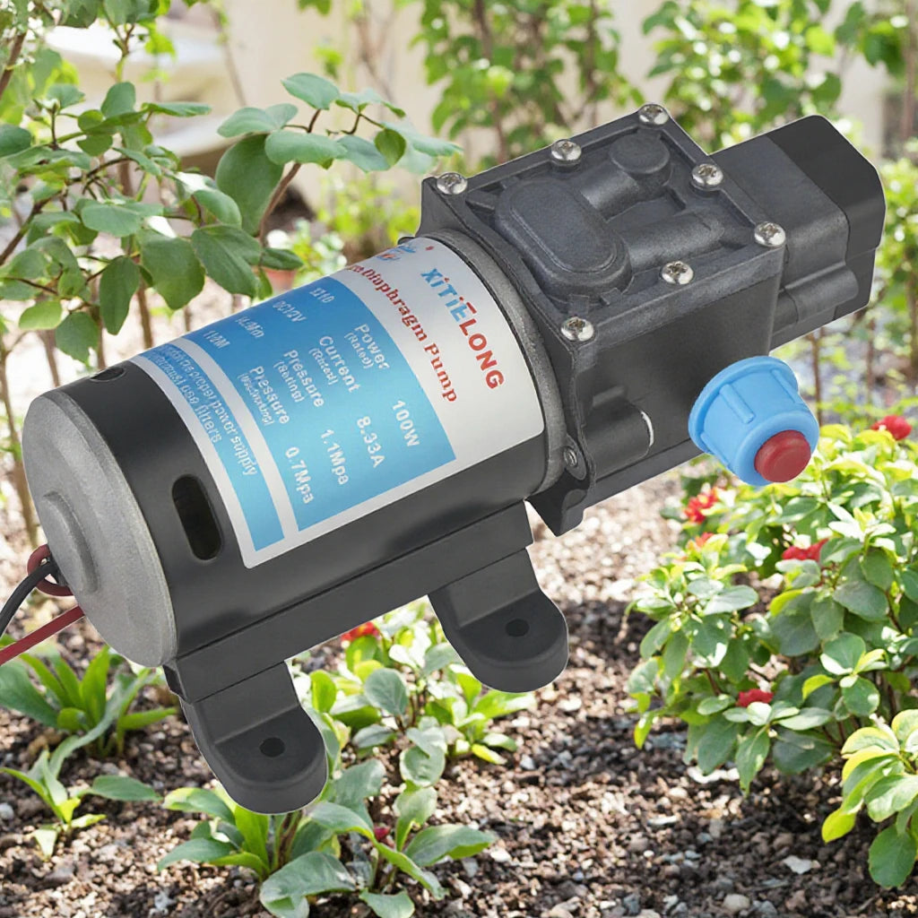 12V 100W Electric Pressure Diaphragm Pump Strong Dosing Pump for Lawn Irrigation & Car Washing for Clean Water Low Pressure Quake