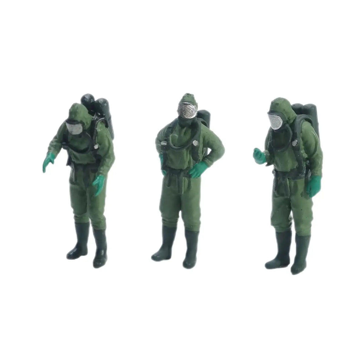 3x Miniature People Figure Miniature Fireman Man Role Play Figure Realistic Character Doll Diorama Architectural Building Quake 2.8cm green
