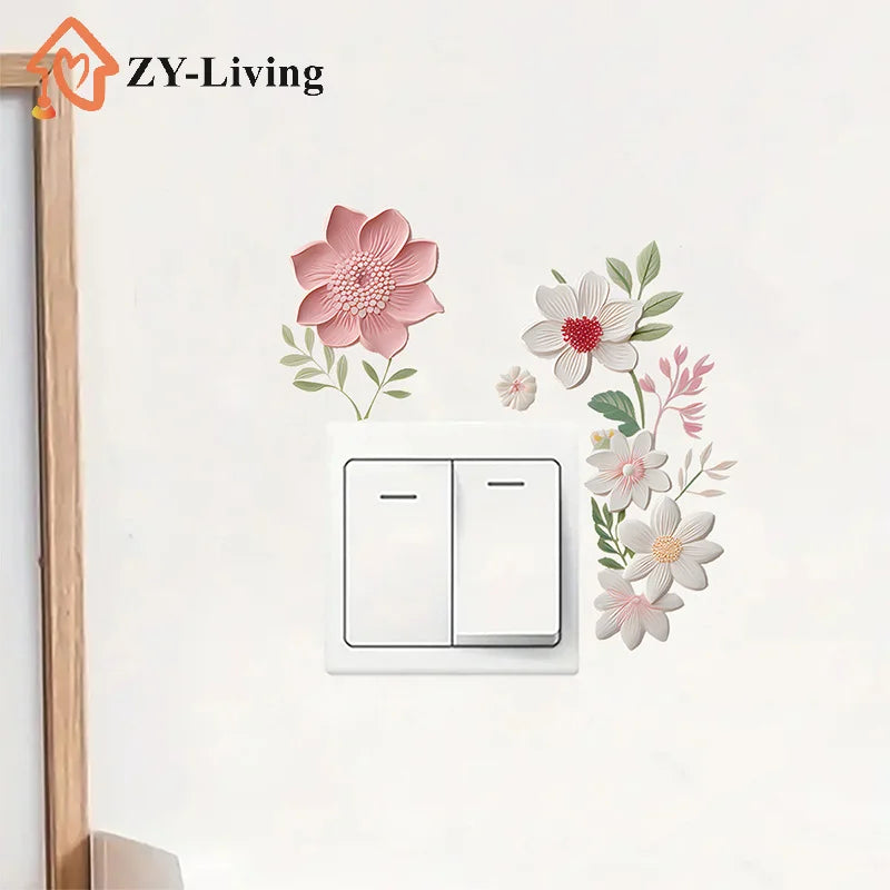 Waterproof PVC Switch Sticker Beautiful Flowers Wall Removable Sticker For Bedroom Bathroom Living Room Home Decoration Sticker Quake