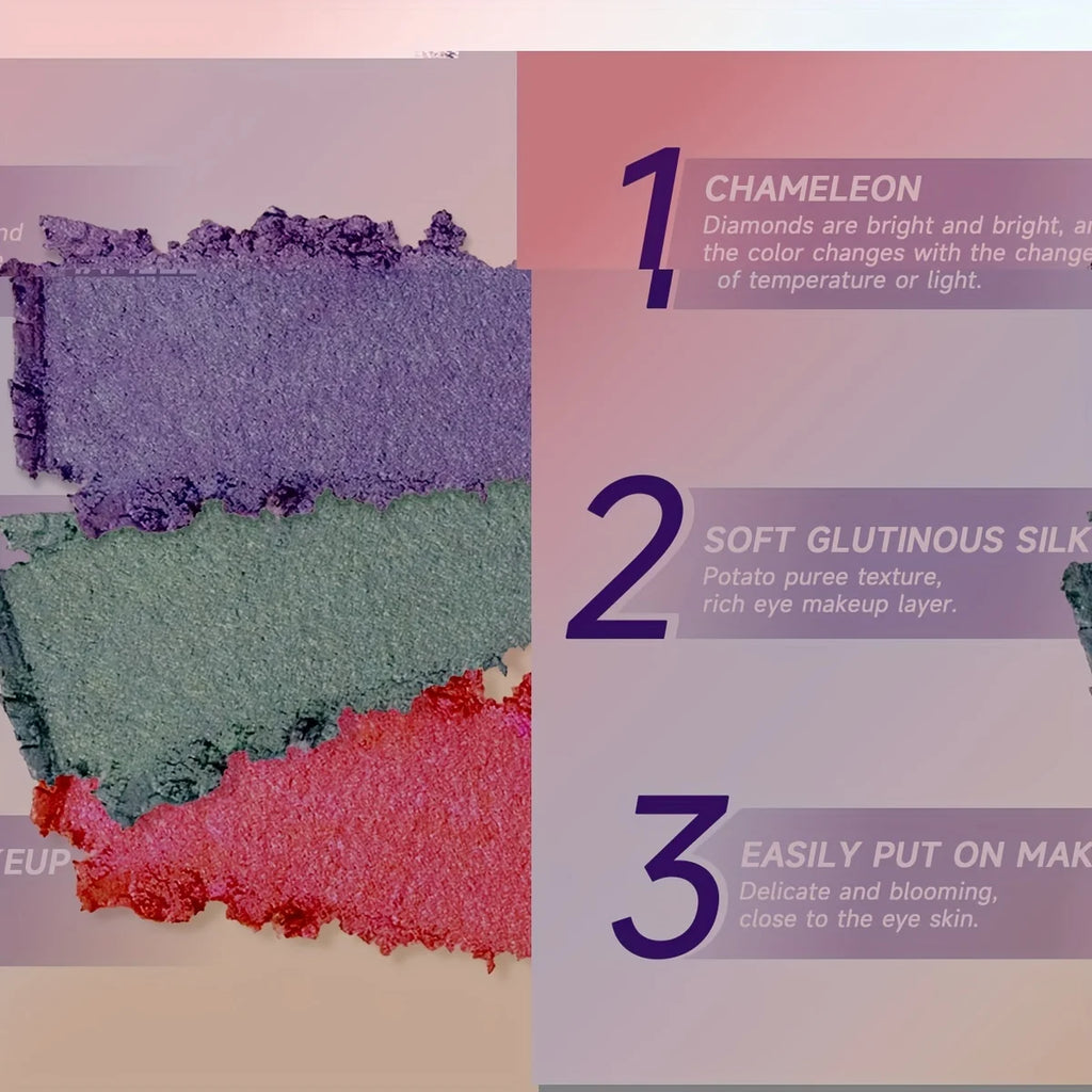 3-Color Mashed Potatoes Eyeshadow Cream Luxurious Creamy Texture Shiny Effect Soft Pink, Rich Purple, and Fresh Green Shades Quake