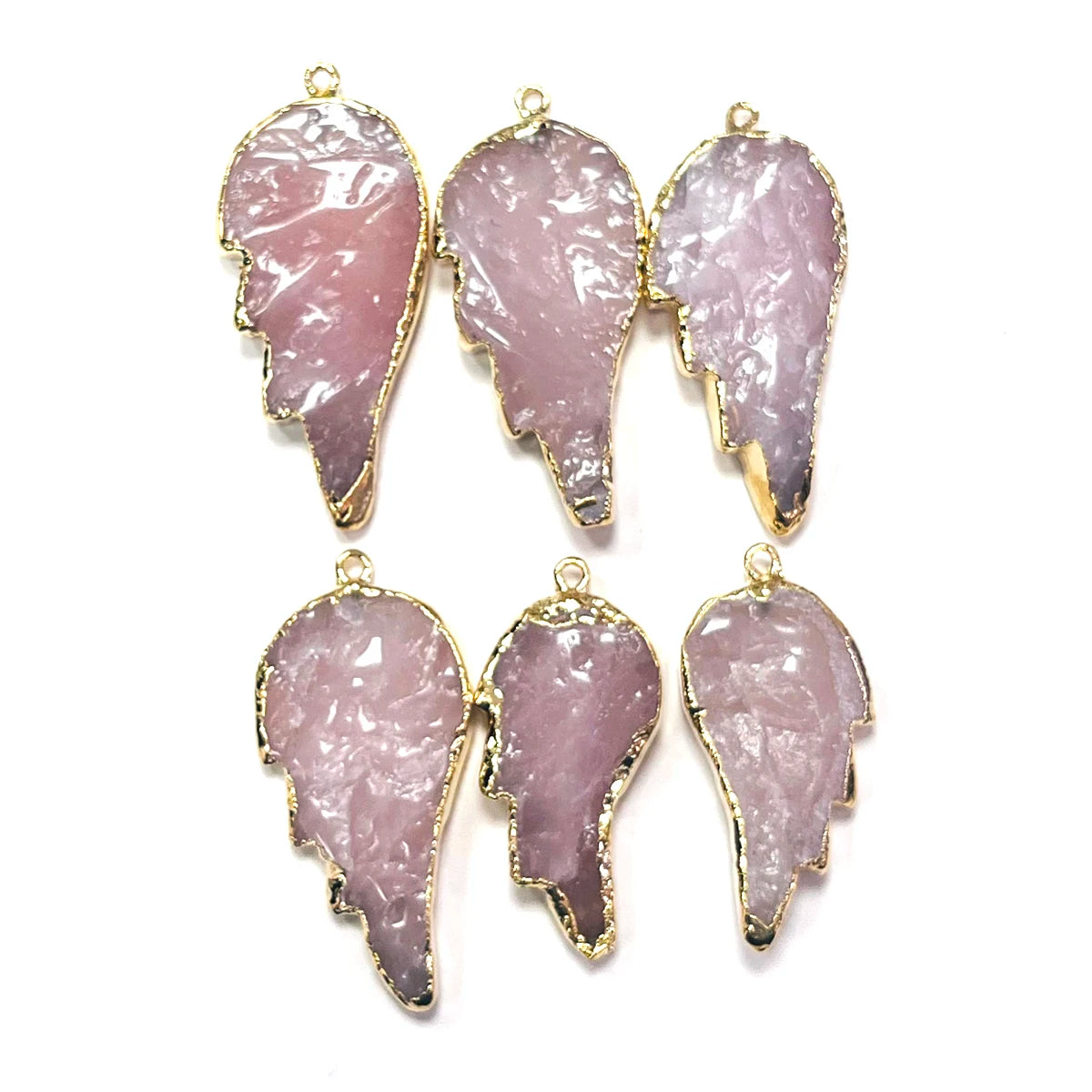 2Pcs New Style Necklace Pendant Natural Stone Rose Quartz Wing-Shaped Pendant for Jewelry Making DIY Beacelet Earrings Accessory Quake