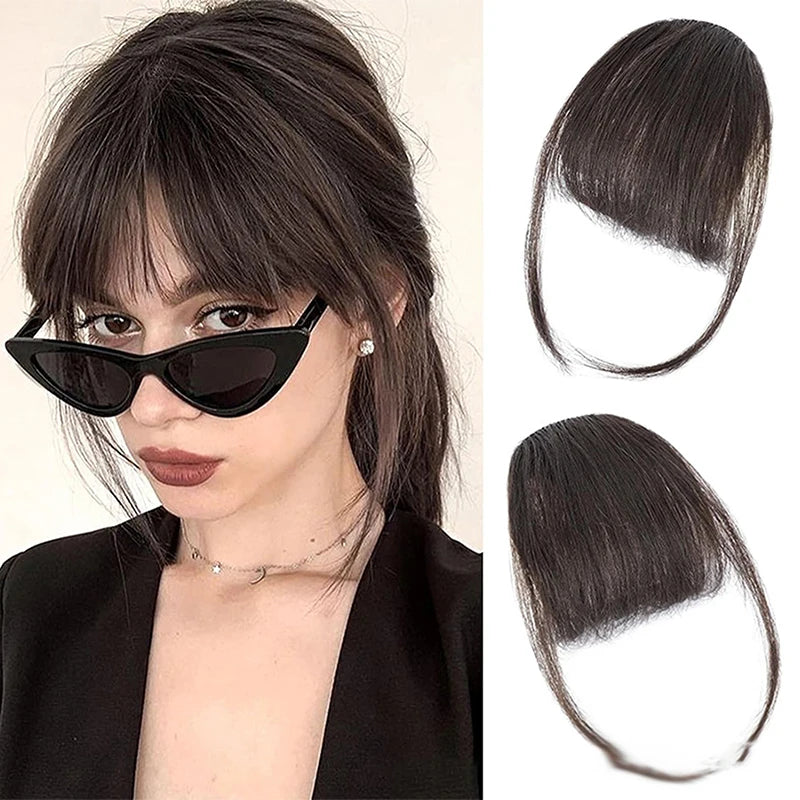 Synthetic Fake Air Bangs Natural Hair Extension Front Fringes Hairpiece Black Brown Clip In Bangs Double Sideburns Hair Styling Quake Style2