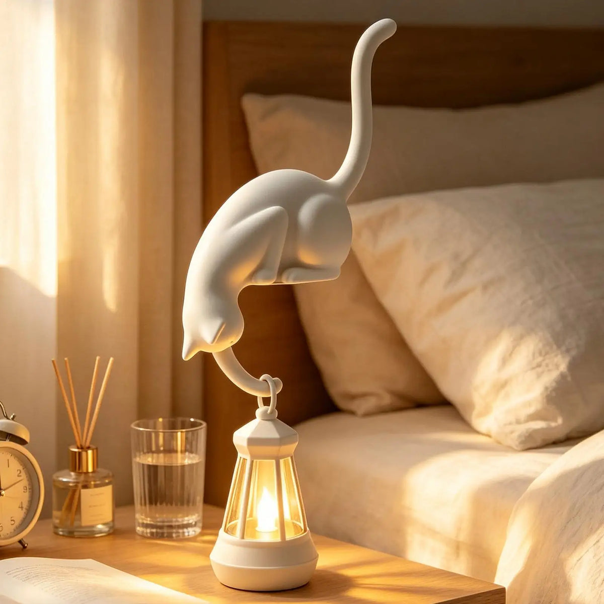 Library Lantern Cat 3D Printed Edge Sitting LED Battery Lights Shelf Reading Decor for Home Office School Study Room Readers Quake