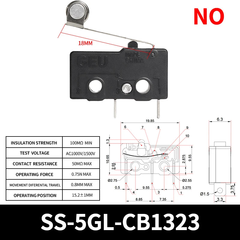 10/50/100PCS Micro Limit Switch with SPDT Snap Action Tact Switch on off Safe, Eco-Friendly for Home Appliance On/Off Control Quake SS-5GL-CK1323 100PCS
